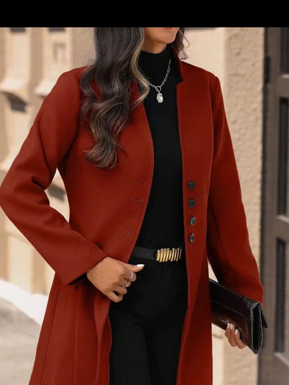 Classic Women's Long Coat in Rust